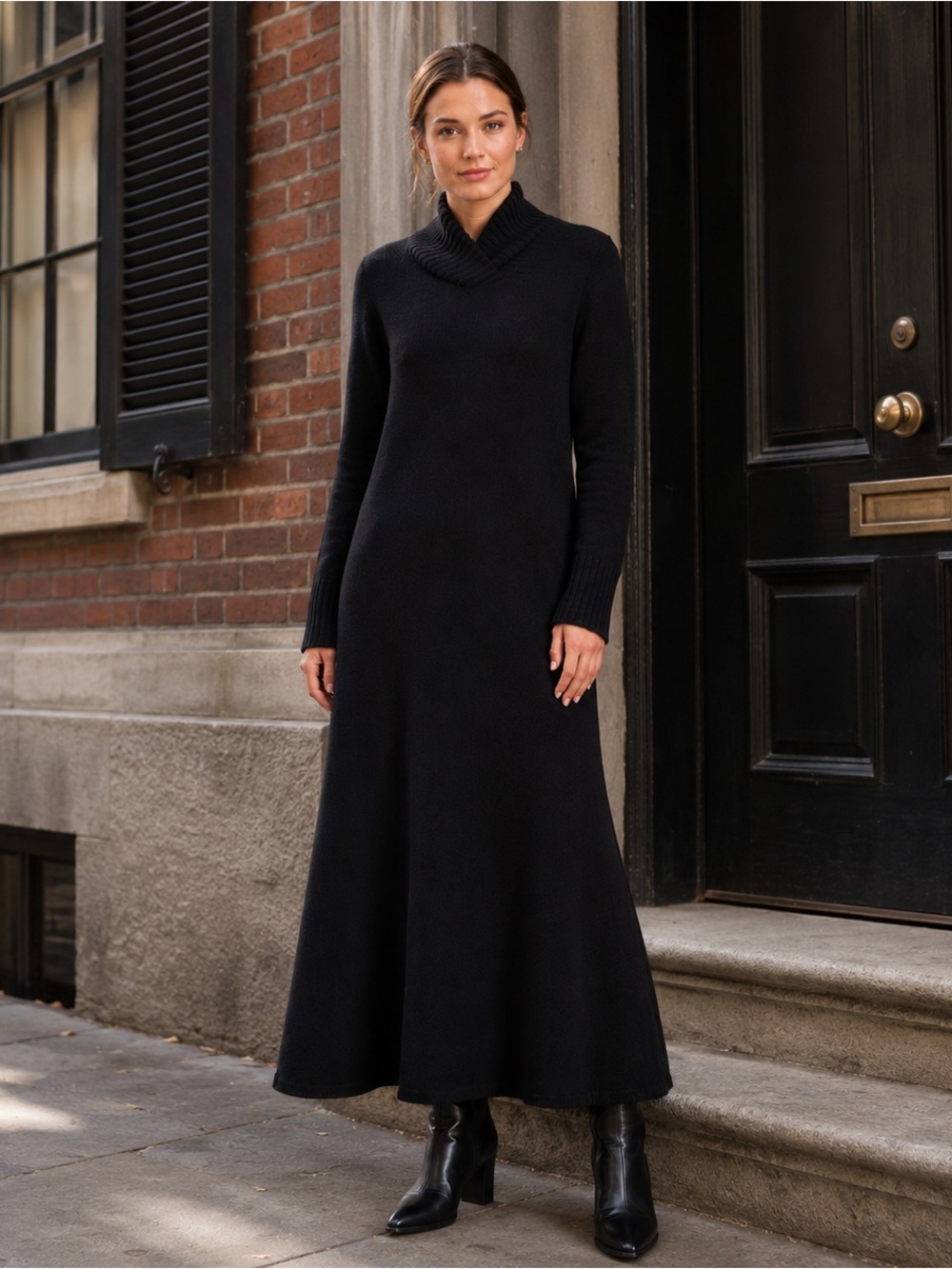 Lauren Ralph Lauren Merino Wool Angora A-Line Sweater Maxi Dress Black M